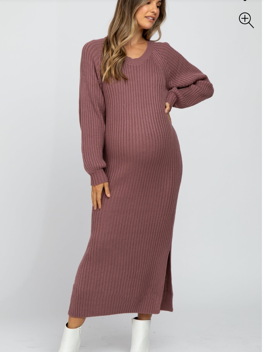 Mauve Side Slit Maternity Maxi Sweater Dress